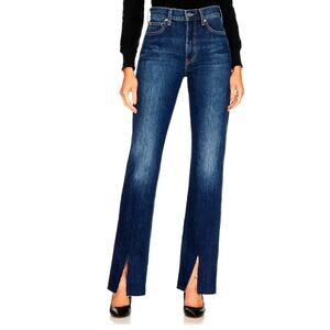 Veronica Beard Blue Denim Keane Raw Long Straight Leg Split Hem High Rise Size30